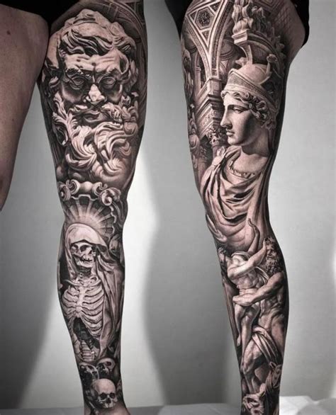 greek god leg sleeve tattoo.